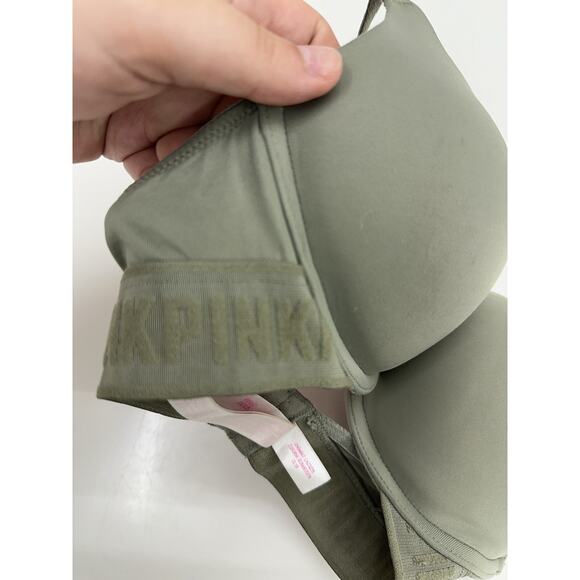 PINK Womens Bra Size 32D Wear Everywhere Push Up Green Logo Band Adjustable - Picture 2 of 8